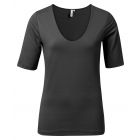 Yaya round v-neck top with half sleeves black