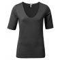 Yaya round v-neck top with half sleeves black