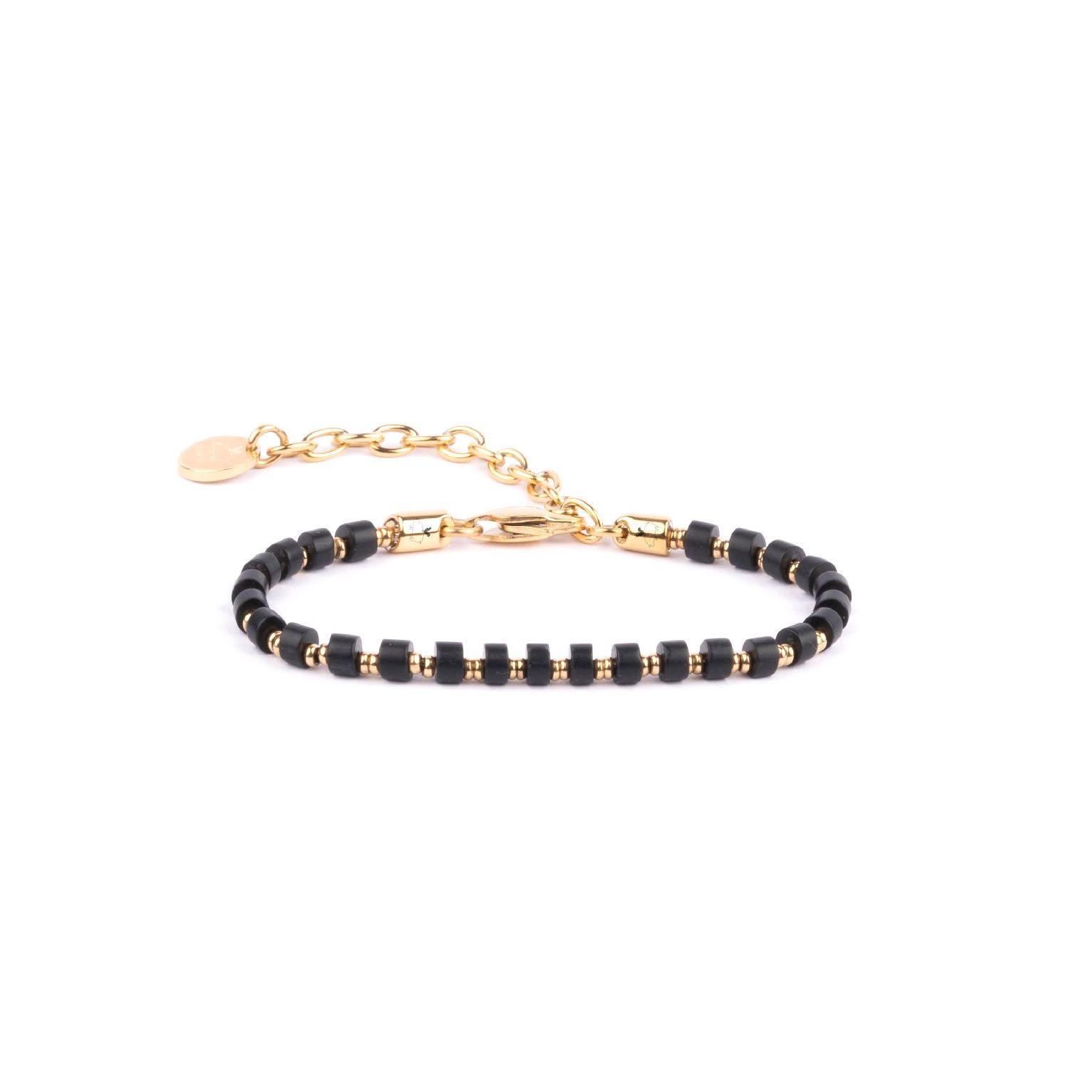 Pig & hen brontide armband 4mm black agate | gold