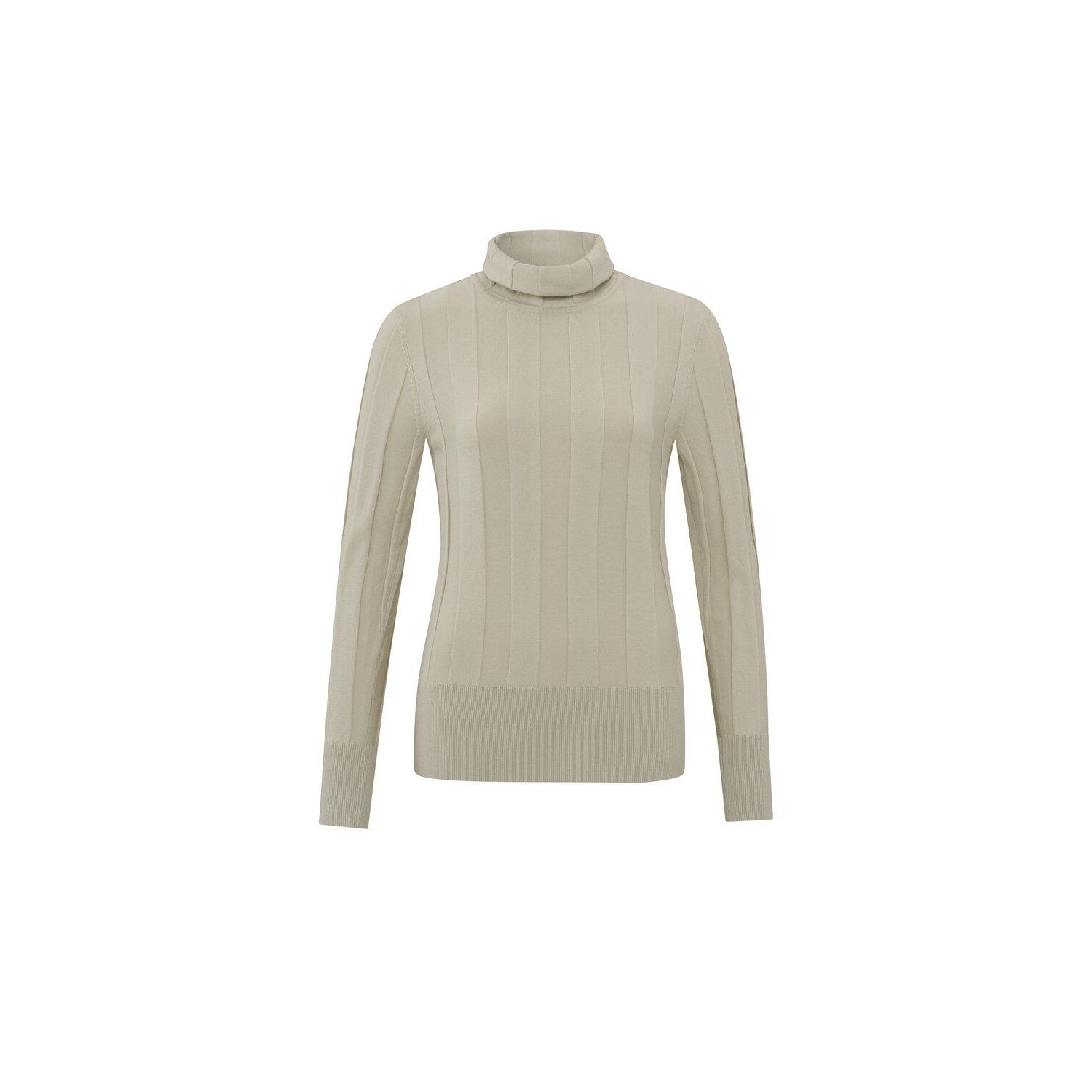 Yaya l/s rib high neckline sweater beige