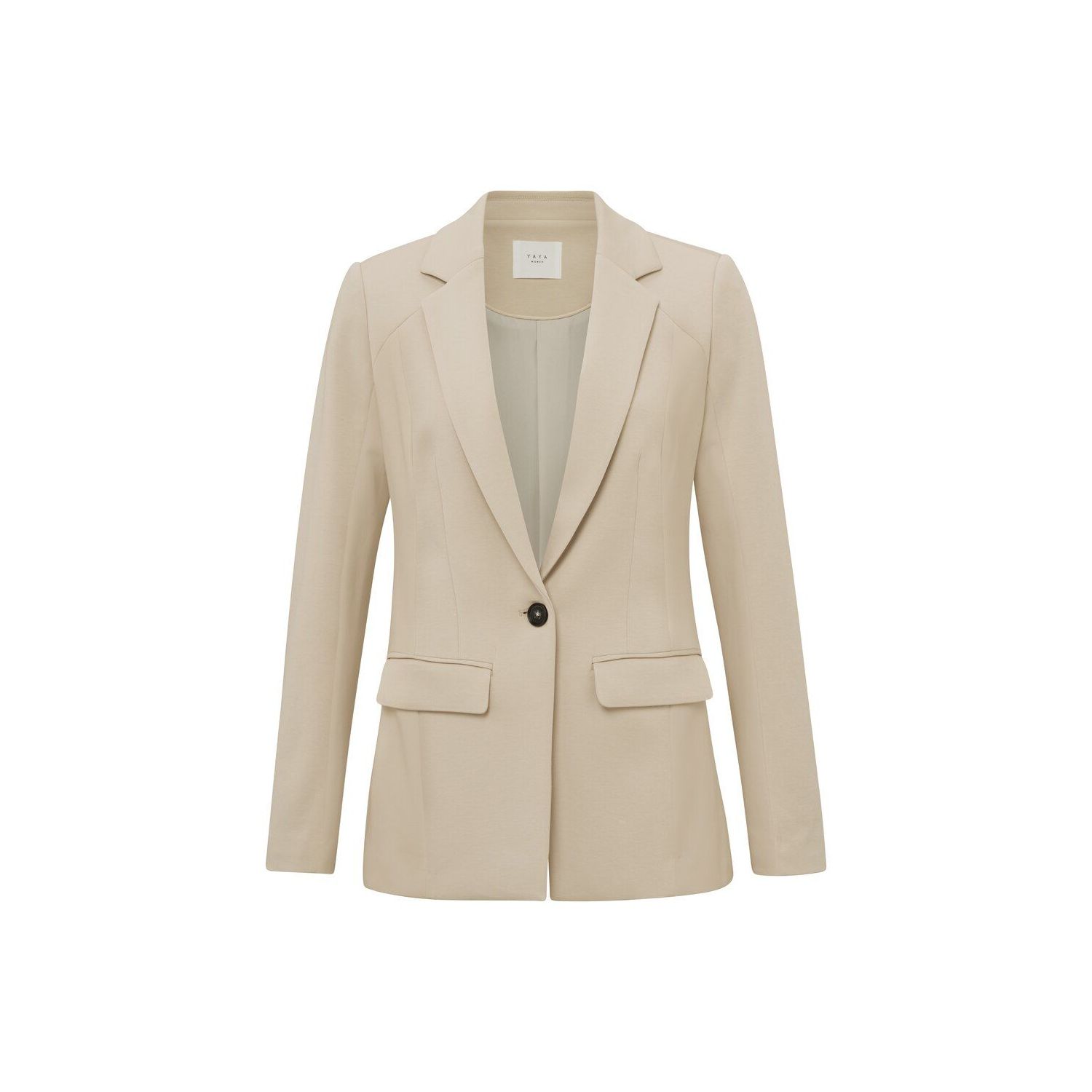 Yaya cotton scuba slim fit blazer beige