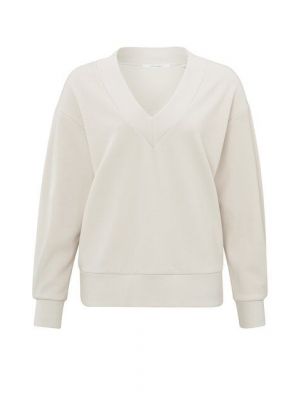 Yaya v-neck top with pleated sleeve chalk white